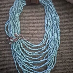 Turquoise Beaded Necklace with Lizard Accent one of a kind!